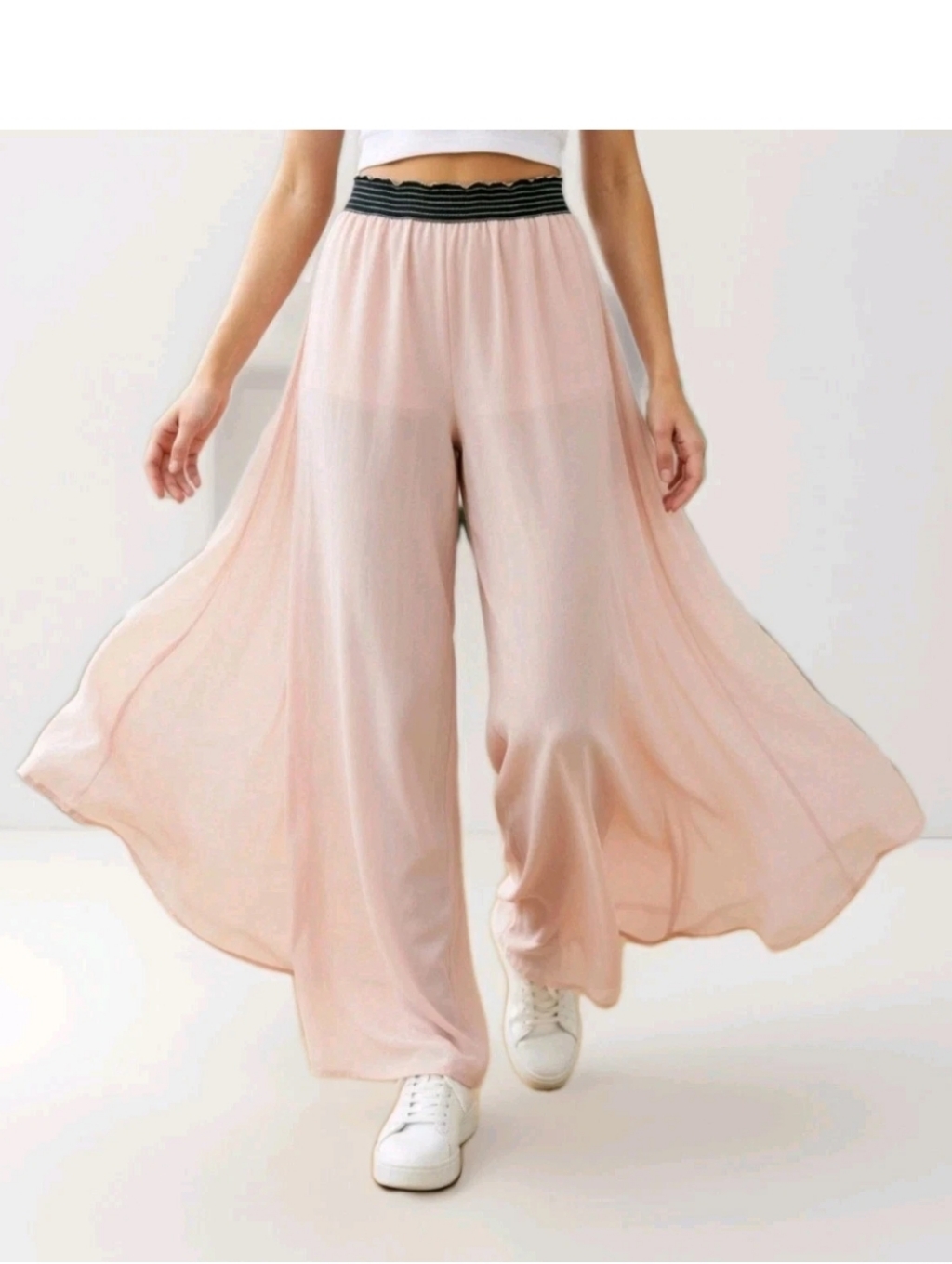 Vintage 90s Y2k Chiffon Pink Palazzo Pants Sheer Wide Leg Flowy Festival S